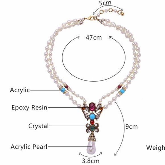 Short Beads Chain Pearls Chrystal Gems Necklace - Picture 6 of 8